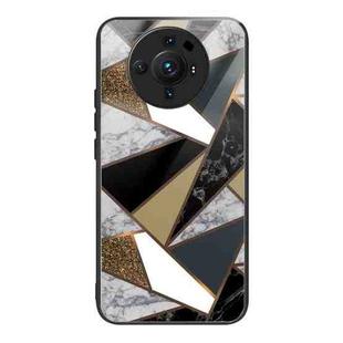 For Xiaomi 12S Ultra Abstract Marble Pattern Glass Protective Case(Rhombus Golden)
