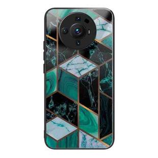 For Xiaomi 12S Ultra Abstract Marble Pattern Glass Protective Case(Rhombus Dark Green)
