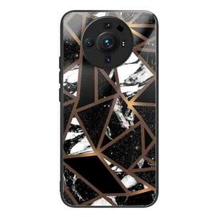 For Xiaomi 12S Ultra Abstract Marble Pattern Glass Protective Case(Rhombus Black)