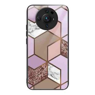 For Xiaomi 12S Ultra Abstract Marble Pattern Glass Protective Case(Rhombus Orange Purple)