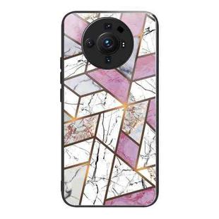 For Xiaomi 12S Ultra Abstract Marble Pattern Glass Protective Case(Rhombus White Purple)