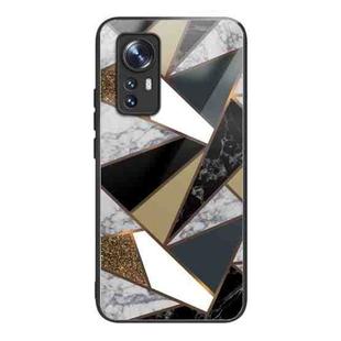 For Xiaomi 12X Abstract Marble Pattern Glass Protective Case(Rhombus Golden)