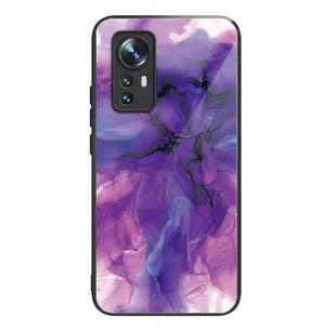 For Xiaomi 12X Abstract Marble Pattern Glass Protective Case(Abstract Purple)