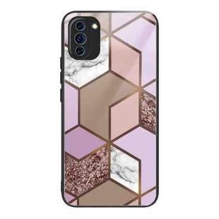 For Huawei Nova 10 Pro Abstract Marble Pattern Glass Protective Case(Rhombus Orange Purple)