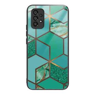 For Samsung Galaxy A53 5G Abstract Marble Pattern Glass Protective Case(Rhombus Green)