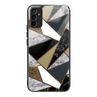 For Samsung Galaxy M13 4G Abstract Marble Pattern Glass Protective Case(Rhombus Golden)