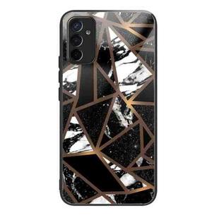 For Samsung Galaxy M23 Abstract Marble Pattern Glass Protective Case(Rhombus Black)