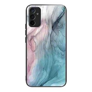 For Samsung Galaxy M23 Abstract Marble Pattern Glass Protective Case(Abstract Gray)