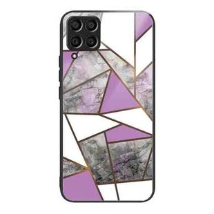 For Samsung Galaxy M33 5G Abstract Marble Pattern Glass Protective Case(Rhombus Gray Purple)