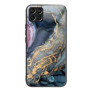 For Samsung Galaxy M33 5G Abstract Marble Pattern Glass Protective Case(Abstract Gold)