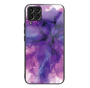 For Samsung Galaxy M33 5G Abstract Marble Pattern Glass Protective Case(Abstract Purple)