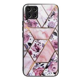 For Samsung Galaxy M53 5G Abstract Marble Pattern Glass Protective Case(Rhombus Rose)