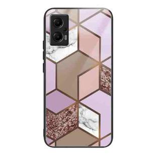 For Xiaomi Redmi Note 11T Pro Abstract Marble Pattern Glass Protective Case(Rhombus Orange Purple)
