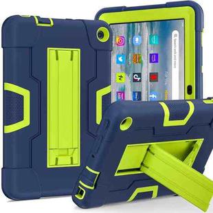 For Amazon Kindle Fire 7 2022 Contrast Color Kickstand Silicone Hard PC Tablet Case(Navy Green)