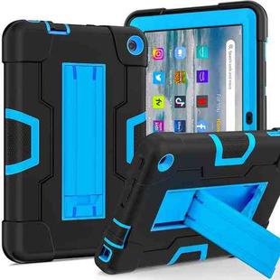 For Amazon Kindle Fire 7 2022 Contrast Color Kickstand Silicone Hard PC Tablet Case(Black Blue)