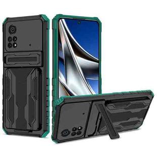 For Xiaomi Poco X4 Pro 5G Kickstand Armor Card Wallet Phone Case(Dark Green)