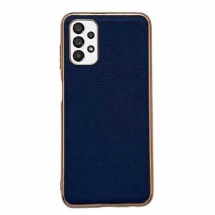 For Samsung Galaxy A13 4G Genuine Leather Luolai Series Nano Electroplating Phone Case(Dark Blue)