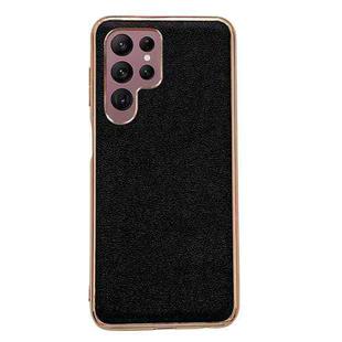 For Samsung Galaxy S22 Ultra 5G Genuine Leather Luolai Series Nano Electroplating Phone Case(Black)