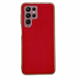 For Samsung Galaxy S22 Ultra 5G Genuine Leather Luolai Series Nano Electroplating Phone Case(Red)