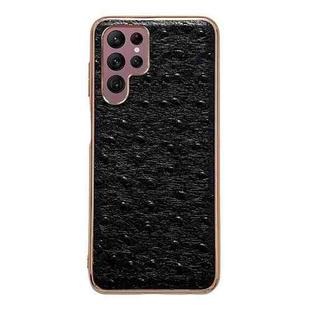 For Samsung Galaxy S22 Ultra 5G Genuine Leather Ostrich Texture Series Nano Electroplating Phone Case(Black)