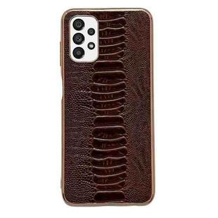 For Samsung Galaxy A13 4G Genuine Leather Weilai Series Nano Electroplating Phone Case(Brown)