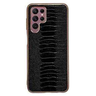 For Samsung Galaxy S22 Ultra 5G Genuine Leather Weilai Series Nano Electroplating Phone Case(Black)