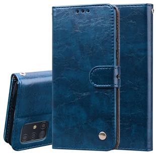 For Galaxy A51 Business Style Oil Wax Texture Horizontal Flip Leather Case, with Holder & Card Slots & Wallet(Blue)