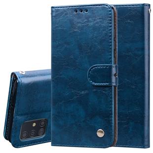 For Galaxy A71 Business Style Oil Wax Texture Horizontal Flip Leather Case, with Holder & Card Slots & Wallet(Blue)