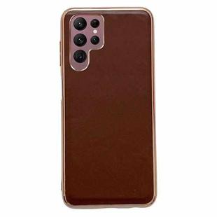 For Samsung Galaxy S22 Ultra 5G Genuine Leather Xiaoya Series Nano Electroplating Phone Case(Coffee)