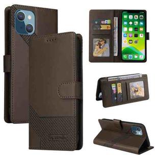 For iPhone 13 mini GQUTROBE Skin Feel Magnetic Leather Phone Case (Brown)