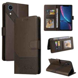 For iPhone XR GQUTROBE Skin Feel Magnetic Leather Phone Case(Brown)