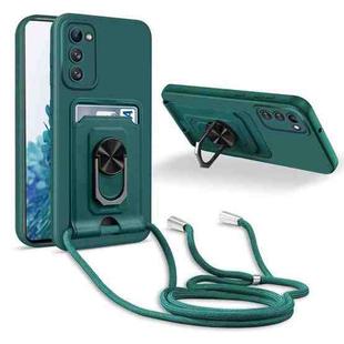 For Samsung Galaxy S20 FE Ring Kickstand Card Wallet TPU Phone Case with Lanyard(Night Green)
