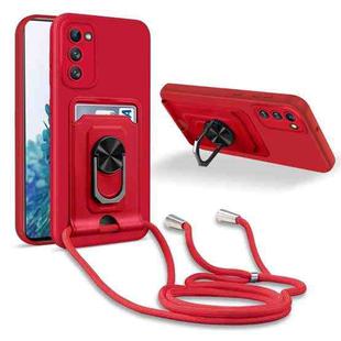 For Samsung Galaxy S20 FE Ring Kickstand Card Wallet TPU Phone Case with Lanyard(Red)