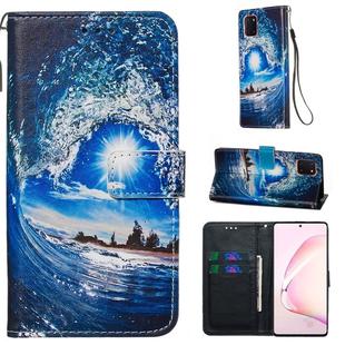 For Galaxy Note 10 Lite Colored Drawing Pattern Plain Weave Horizontal Flip Leather Case with Holder & Card Slot & Wallet&Lanyard(Ocean waves and Sun)