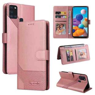 For Samsung Galaxy A21s GQUTROBE Skin Feel Magnetic Leather Phone Case(Rose Gold)