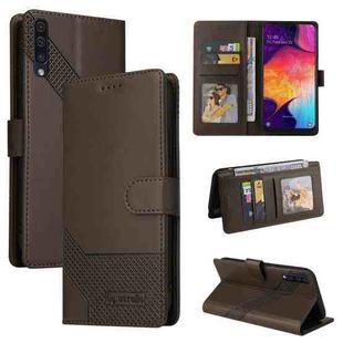 For Samsung Galaxy A50 GQUTROBE Skin Feel Magnetic Leather Phone Case(Brown)