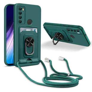 For Xiaomi Redmi Note 8 Ring Kickstand Card Wallet TPU Phone Case with Lanyard(Night Green)