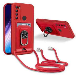 For Xiaomi Redmi Note 8 Ring Kickstand Card Wallet TPU Phone Case with Lanyard(Red)