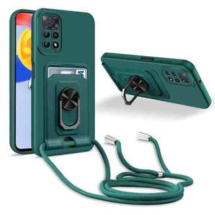 For Xiaomi Redmi Note 11 Pro 5G Global Ring Kickstand Card Wallet TPU Phone Case with Lanyard(Night Green)