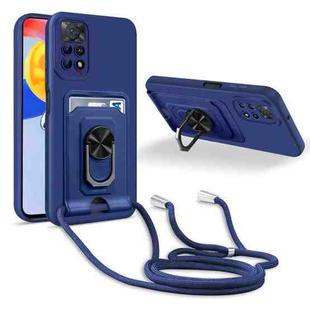 For Xiaomi Redmi Note 11 Pro 5G Global Ring Kickstand Card Wallet TPU Phone Case with Lanyard(Blue)
