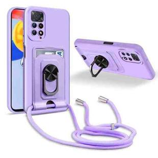For Xiaomi Redmi Note 11 Pro 5G Global Ring Kickstand Card Wallet TPU Phone Case with Lanyard(Purple)