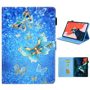 For iPad Pro 11 (2020) & (2018) Painted Pattern Tablet PC Protective Leather Case with Bracket & Card Slot & Photo Holder(Golden Butterfly)