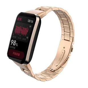For Xiaomi Mi Band 7 Pro Three-bead Flat Buckle Stainless Steel Watch Band(Rose Gold)