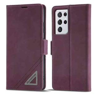For Samsung Galaxy S21 Ultra 5G Forwenw Dual-side Buckle Leather Phone Case(Wine Red)