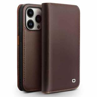 For iPhone 14 Pro Max QIALINO Business Horizontal Flip PU Phone Case (Brown)