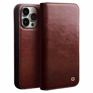 For iPhone 14 Pro QIALINO Horizontal Flip Leather Phone Case(Brown)