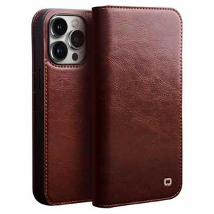 For iPhone 14 Pro Max QIALINO Horizontal Flip Leather Phone Case (Brown)