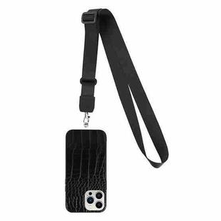 For iPhone 14 Plus Crossbody Lanyard Crocodile Texture Phone Case (Black)