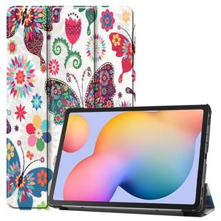 For Samsung Galaxy Tab S6 Lite P610 10.4 inch Colored Drawing Horizontal Flip Leather Case, with Three-folding Holder & Sleep / Wake-up Function(Colorful Butterfly)