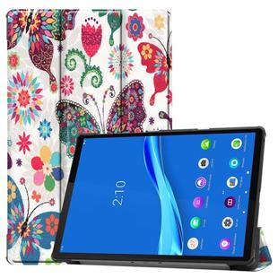 For Lenovo M10 Plus TB-X606F Colored Drawing Horizontal Flip Leather Case, with Three-folding Holder & Sleep / Wake-up Function(Colorful Butterfly)